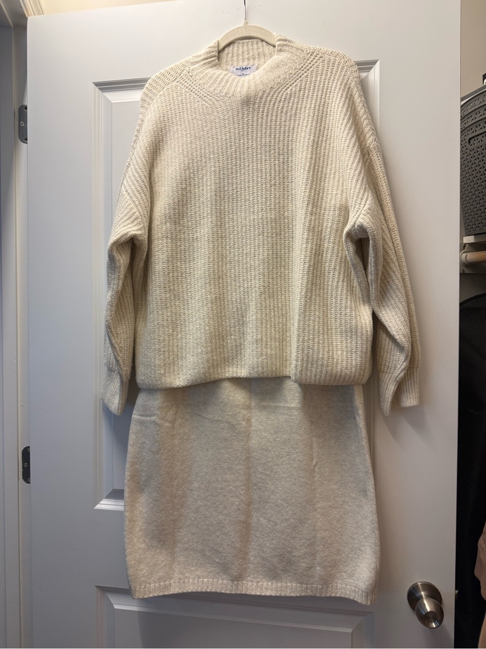 Cozy Cream Knit Matching Set Sweater + MIDI Skirt- Old Navy